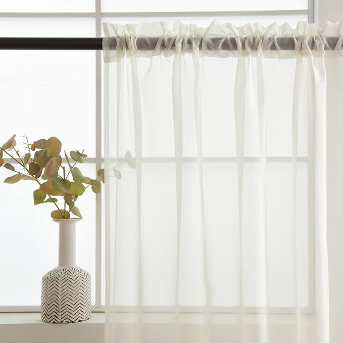 SpaceDresser Basic Rod Pocket Sheer Voile Window Curtain Panels White 1 Pair 2 Panels 60 Width 72 Inch Long for Kitchen Bedroom Children Living Room Yard(Ivory,60 W x 72 L)