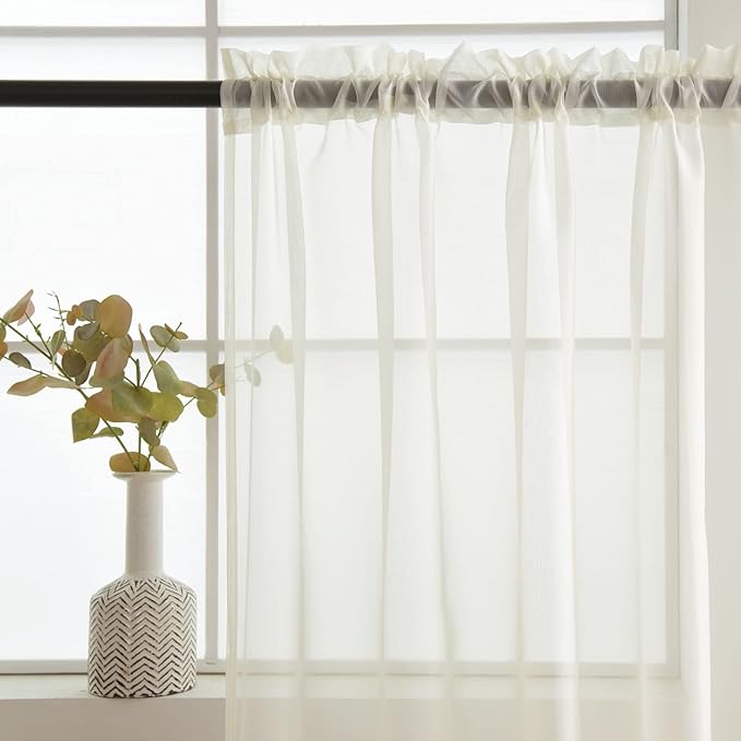SpaceDresser Basic Rod Pocket Sheer Voile Window Curtain Panels White 1 Pair 2 Panels 38 Width 84 Inch Long for Kitchen Bedroom Children Living Room Yard(Ivory,38 W x 84 L)
