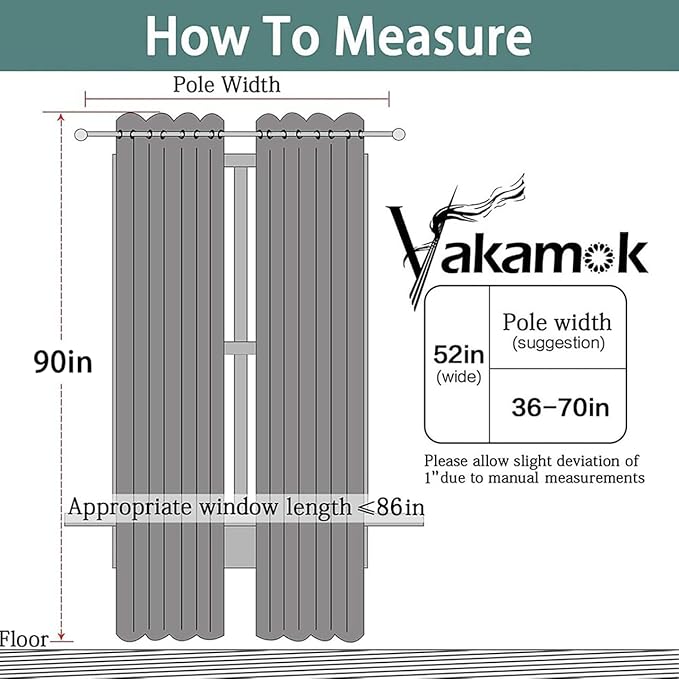 Yakamok Blackout Curtains Room Darkening Thermal Insulated Window Panels,Solid Grommet Top Drapes for Bedroom/Living Room(52Wx90L, Dark Grey, 2 Panels)