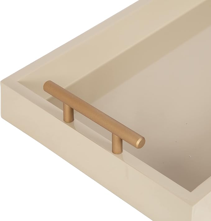 Kate and Laurel Lipton Modern Narrow Tray; 10 x 24; Sand; Midcentury Serving Tray for Storage and Display