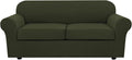 H.VERSAILTEX 3 Piece Stretch Sofa Covers for 2 Cushion Loveseat Couch Covers for Living Room Sofa (Base Cover Plus 2 Seat Cushion Covers) Thicker Jacquard Fabric (Medium Sofa, Olive)