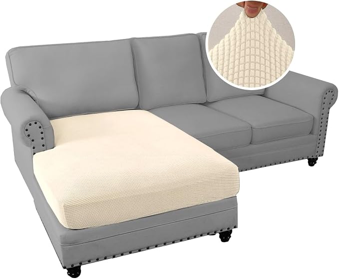 H.VERSAILTEX Sectional Couch Covers 1 Piece Chaise Slipcover L Shape Separate Cushion Couch Cover for Both Left/Right Sectional Couch (Seat Only: 1 Chaises, Cream)