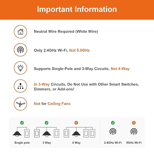 EVA LOGIK Smart WiFi Dimmer Light Switch, Single Pole & 3-Way | Smart dimmer switch for single pole & 3-way circuits, smooth dimming, 2.4GHz WiFi only, neutral wire required