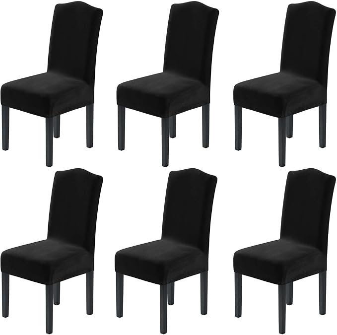 H.VERSAILTEX Velvet Dining Chair Covers Stretch Chair Covers for Dining Room Set of 6 Parson Chair Slipcovers Chair Protectors Covers Dining, Soft Thick Solid Velvet Fabric Washable, Black