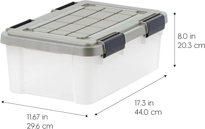 IRIS USA 3-Pack 16 Qt Storage Bins with Gasket Lids, Clear/Chrome | WeatherPro seal protects shoes, crafts, documents and supplies from dust and moisture