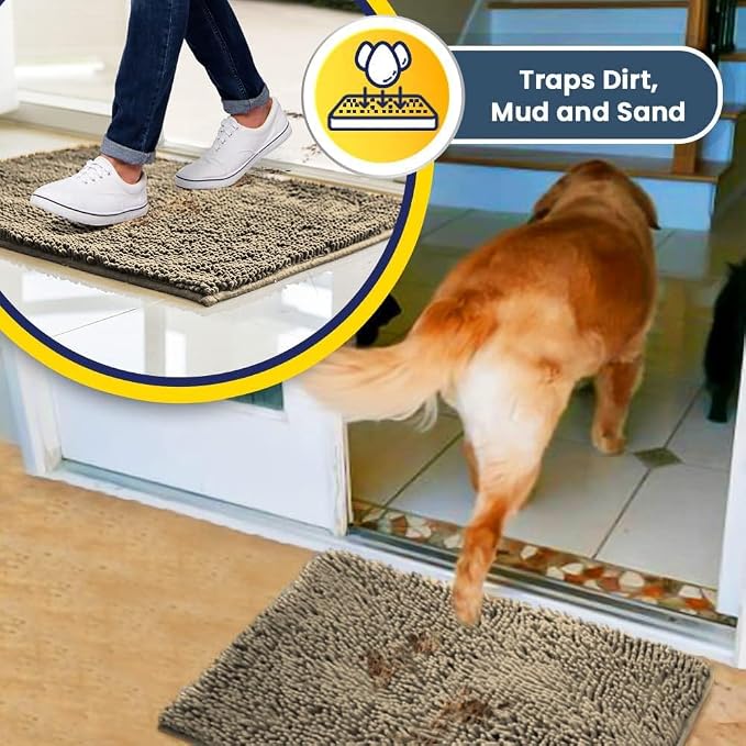 Muddy Mat® | Super Water Absorbent Door Mat Indoor, Microfiber Quick Dry Chenille Entryway Rug, Slip Resistant Front Door Mat, Indoor Mats for Entryway, Machine Washable Pet Rug, Sand 16" x 24"