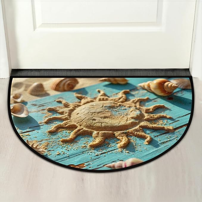 cfpolar Half Round Door Mat Semi Circle Non-Slip Bathroom Floor Rug, Beach Sun Board Outdoor Welcome Entrance Way Mat Indoor Absorbent Kitchen Mat for Home,Garage,Patio,Bedroom 36" x 24"