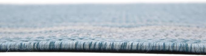 Unique Loom Outdoor Border Collection Area Rug - Soft Border (6' 1" x 9' Rectangle, Aquamarine/ Ivory)
