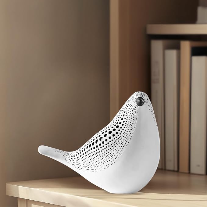 Torre & Tagus 5" Resting Bird Statue for Home Decor & Office Decoration, White Finish with Indented Black Polka Dots for Indoor Book Shelf, Entryway Console, Bedroom & Wedding Gift (Debossed Bird)