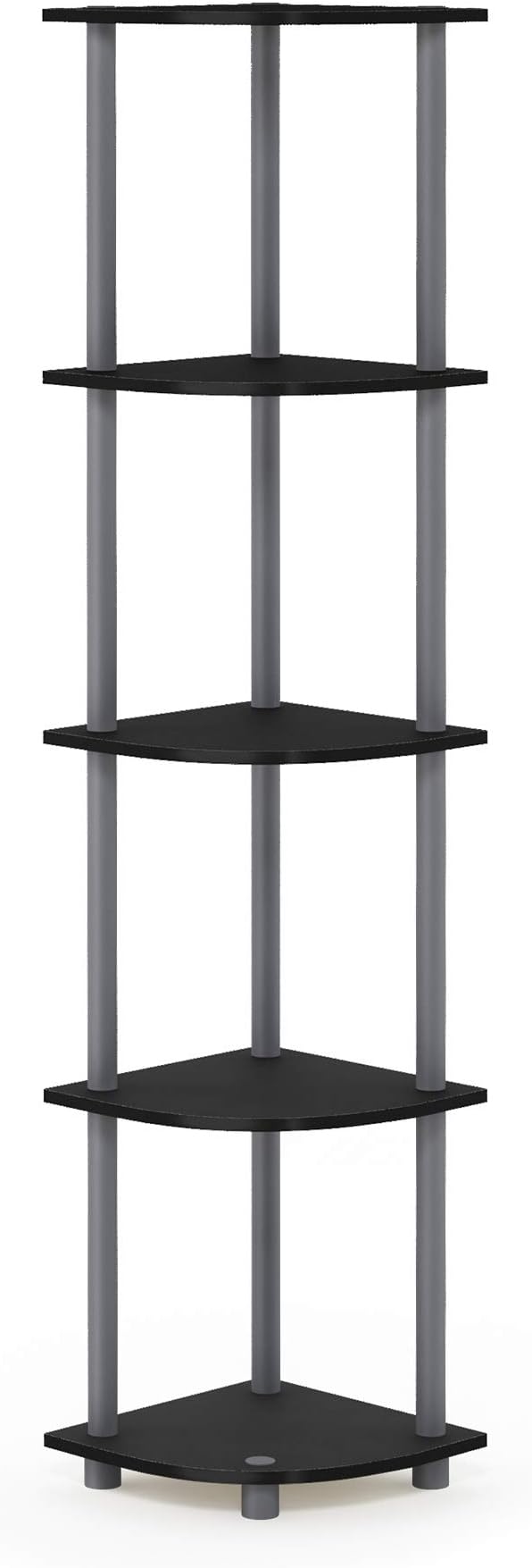 Furinno TURN-N-TUBE Corner Shelf, 5-Tier Corner Bookshelf, Open Storage Shelves, for Organization and Storage, Living Room, Home Office, Garage, Bedroom, Black