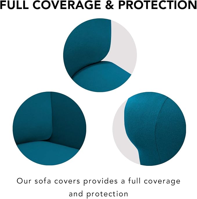 PureFit Stretch Loveseat Covers Fleece Couch Covers for Sofa Peacock Blue | 1-Piece Sofa Slipcover Soft Couch Protector, Sofa Cover Washable with Non Skid Foam and Elastic Bottom for Kids, Dogs
