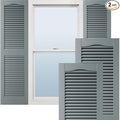14 1/2"W x 43"H Lifetime Vinyl, Standard Cathedral Top Center Mullion, Open Louver Shutters, w/Installation Shutter-Lok's & Matching Screws (Per Pair), Storm Cloud