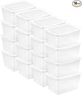 Sterilite Clear Storage Box Stackable Tote, 58 Quart, 16-Pack | Clear Plastic Container with Secure Snapping Lids for Home and Office Organization, White