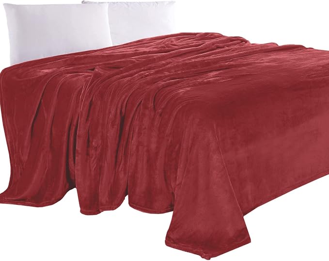 Elegant Comfort Luxury Velvety Feel Blanket, All-Season Lightweight Blanket, Ultra Plush, Soft, Cozy-Fuzzy Flannel Fleece for Couch, Sofa, Bed, Travel, Solid Design, Full/Queen, Burgundy