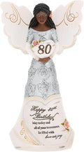 Pavilion Gift Company - Happy 80th Birthday - 6" Ebony African American Angel Figurine Religious Best Friend Bestie BFF God Jesus Lover Christian Christ Gift Present