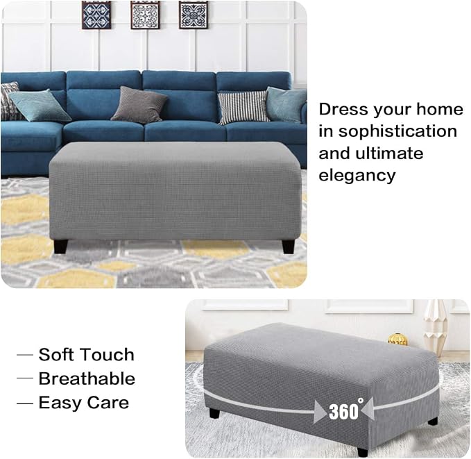 H.VERSAILTEX Ottoman and Sofa Seat Cushion Combined Cover Slipcover Rectangle Sofa Slipcover Fit Length 56"-75" Suitable for L Shaped Seat Cushion Cover or Chaise Part Cover Stretch Thick Soft - Dove