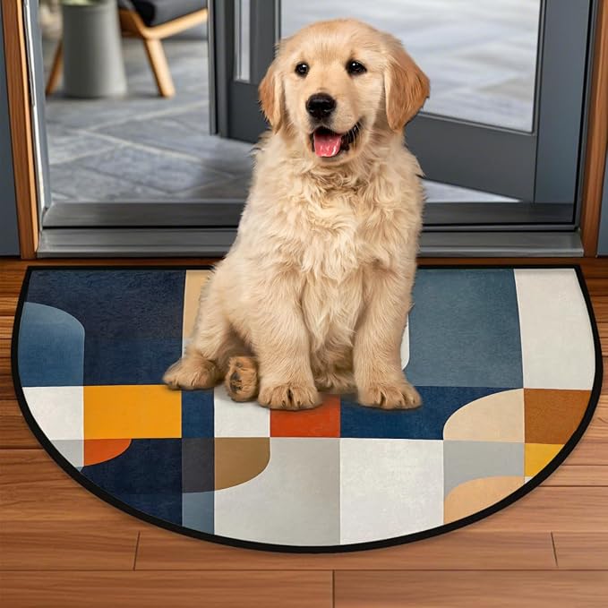 Half Round Doormat Geometric Semi Circle Rug Half Moon Rug Entryway Mat | Colorful Geometric Washable Non Slip Outdoor Floor Rug Kitchen Mat for Indoor Outdoor Bathroom Fireplace Bath Decor
