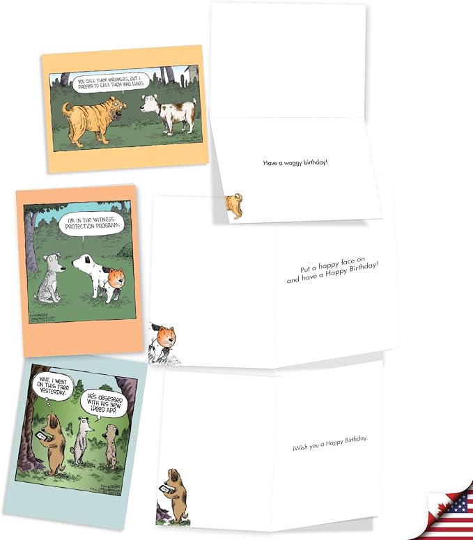 NobleWorks 20 Assorted Box Set Funny Birthday Greeting Cards w/ 5 x 7 Envelopes For Men, Women (10x2 Designs) Dave Coverly's Dog Days AC2665BDG-B2x10