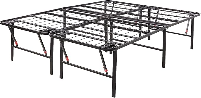 Amazon Basics Foldable Metal Platform Bed Frame with Storage, Sturdy Steel, No Box Spring Needed, 18 Inches High, Tool-Free Easy Assembly, Noise-Free, Queen Size, Black