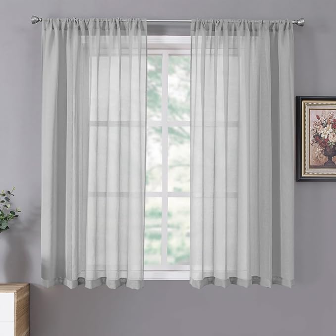 Tollpiz Short Sheer Curtains Linen Textured Living Room Curtain Sheers Light by Tollpiz