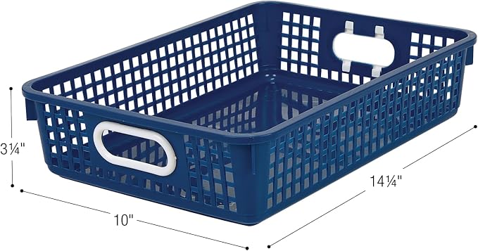 Really Good Stuff Small Desktop Paper Storage Baskets, Set of 4 | 14" x 10" x 3.25", Cool & Calm Colors, Stackable Mesh Baskets with Grip Handles