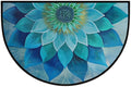 Teal Mandala Flower Half Round Door Mat Non-Slip Semi Circle Rug Washable Half Moon Floor Rug Absorbent Bathroom Area Rugs for Outdoor Indoor Fireplace Mat Entryway Kitchen Decor Rugs