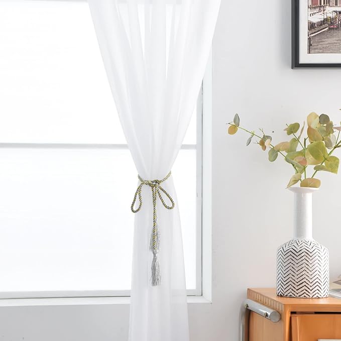 SpaceDresser Basic Rod Pocket Sheer Voile Window Curtain Panels White 1 Pair 2 Panels 60 Width 84 Inch Long for Kitchen Bedroom Children Living Room Yard(White,60 W x 84 L)