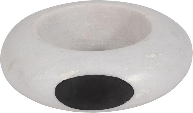 Ring Stone Marble Wood Sculpture – Room Decor Accent Sculpture, Tabletop Interior Decorative Object for Living Room or Office – Modern Circular Design, Outdoor Home Decor – 10", White
