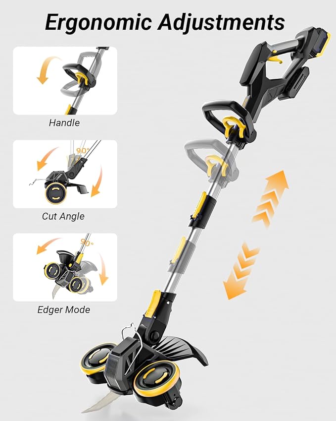 Brushless Cordless Weed Wacker, 4820 Gear Brushless Motor 20V Battery Powered Weed Eater, 3-in-1 Trimmer/Edger/Lawn Mower (Two Batteries Pack)