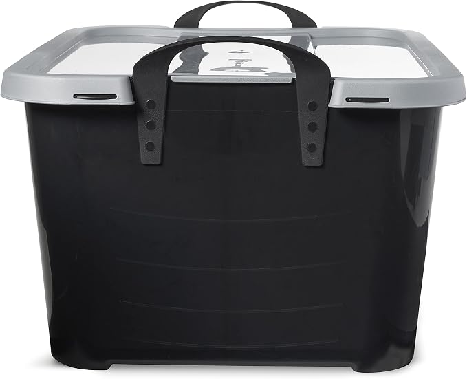 Life Story 24 Pack Stackable Storage Bin, 55 Qt Home Organizers, Black/Gray | Heavy-Duty Versatile Lightweight Locking Bins with Carrying Handles