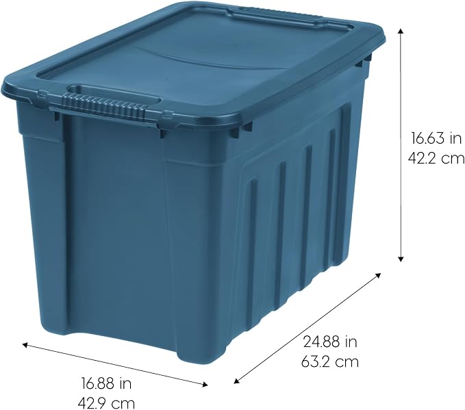 IRIS USA 4-Pack 20 Gal Heavy Duty Storage Totes with Lids, Navy | Heavy-duty design with easy-grip handles for comfortable carrying, Great for tools, garage organization, camping gear