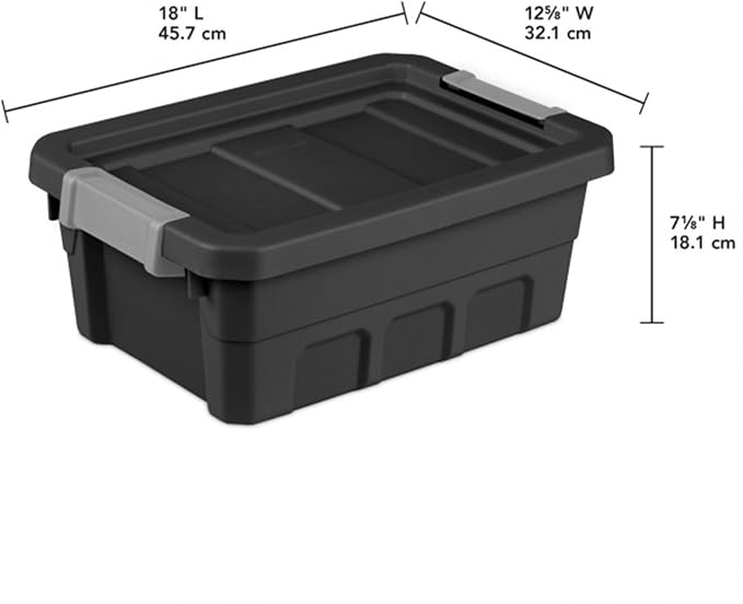 Sterilite Stacker Tote with Latching Lids for Garage, 4 Gallon, 12-Pack | Heavy-Duty and Stackable Plastic Boxes and Containers for Home, Desk, Cabinet, Dorm, Basement, or Utility Organization