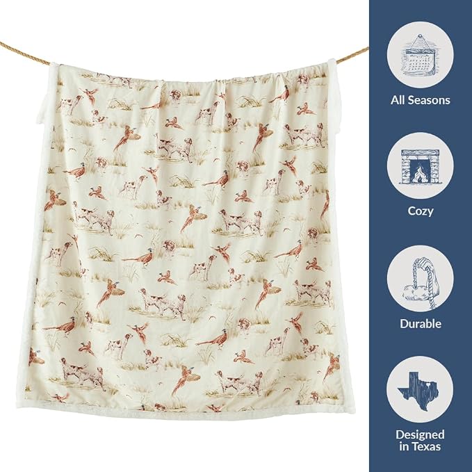 Indigo Hill by HiEnd Accents Hunt Life Campfire Fleece Throw Blanket, Pheasant Hunting Animal Print Sherpa Blanket, Cabin Lodge Throw, Soft Fleece Blanket for Couch Sofa Bed, 54x68 inch