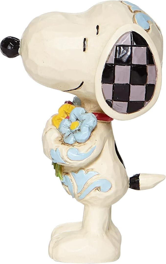 Enesco Peanuts by Jim Shore Snoopy Holding Spring Flowers Miniature Figurine, 3 Inch, Multicolor White