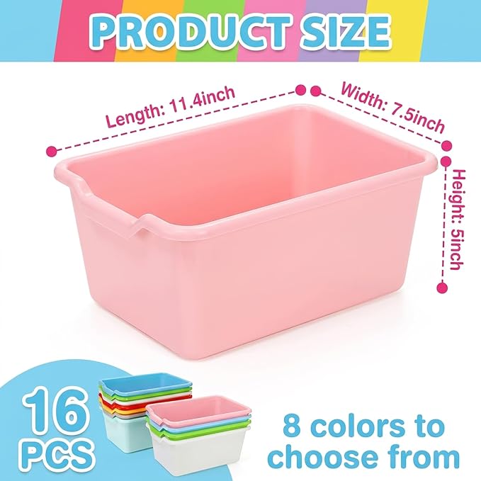 WUWEOT 16 Pack Cubby Bins Classroom Toys Bins, Plastic Books Storage Bins, Easy-to-Grip Stackable Crafts Organizer for Classroom, Nursery, Playrooms And Home Organization