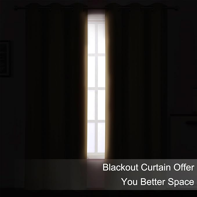 LEMOMO Blackout Curtains 66 x 54 Inch Long Natural Curtains Set of 2 Panels Room Darkening Curtains for Bedroom and Living Room
