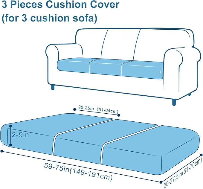Smiry Printed Couch Cushion Covers, Stretch Soft Couch Covers for Sofa, Washable Non-Slip Sofa Slipcover Furniture Protector for Indoor and Outdoor (3 Pack, Black)