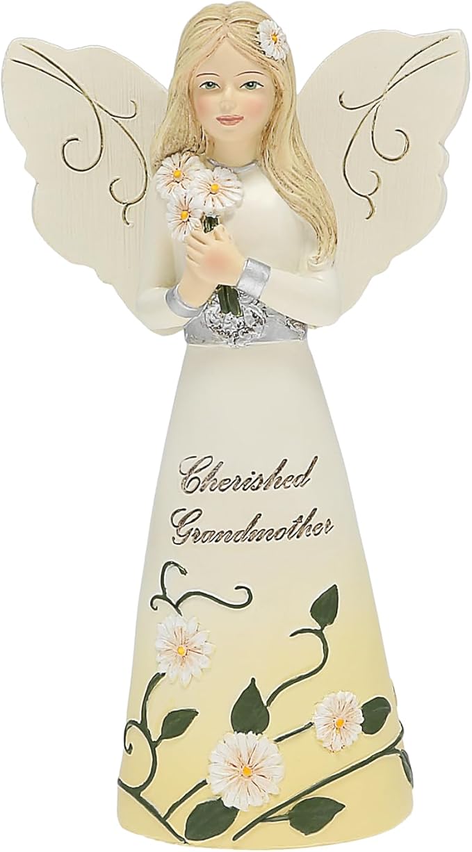 Pavilion Gift Company - Cherished Grandmother - 5" Angel Figurine Floral Spring Home Decor Grandma Nana Mimi Granny Gigi Present from Granddaughter Grandson Grandkids