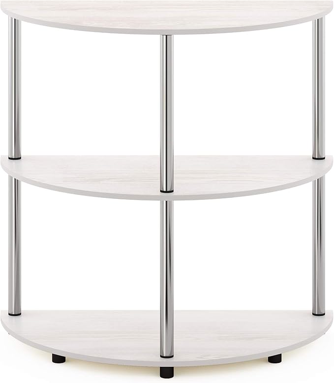 Furinno Frans Turn-N Half Round Console Table with Stainless Steel Tubes, White Oak, 15.6D x 31.1W x 30.8H in | Console Table with Storage Shelf, Narrow Sofa Side, Stainless Steel Tubes, for Living Room, Home Office, Entryway