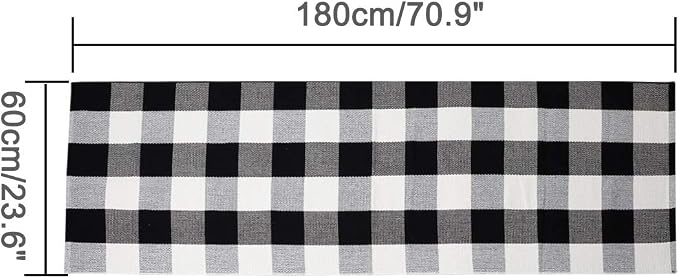 uxcell Buffalo Check Rug,Plaid Outdoor Rug,Layered Door Mat,Cotton Gingham Rugs,Floor Mat for Front Porch/Runner/Bedroom/Kitchen/Farmhouse 71"x24" Black & White