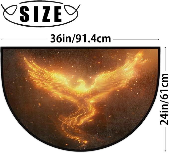 Pardick Half Round Doormat Semi Circle Rug Phoenix Fantasy Gold Non Slip Indoor Outdoor Entrance Half Moon Rug Absorbent Durable Washable Front Floor Mat for Kitchen Bathroom Patio Fireplace