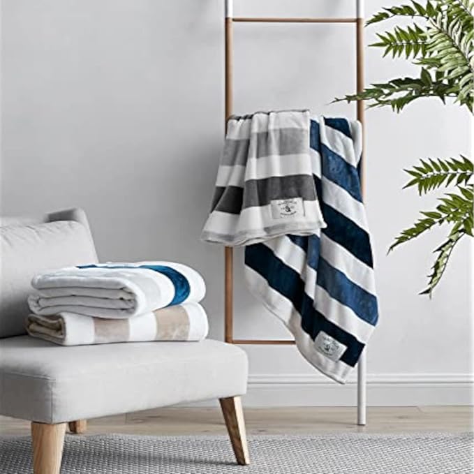 Nautica - Throw Blanket, Super Soft & Cozy Fleece Blanket, Lightweight Plush Bedding for Couch & Bed (Awning Stripe Navy, 50' x 60')