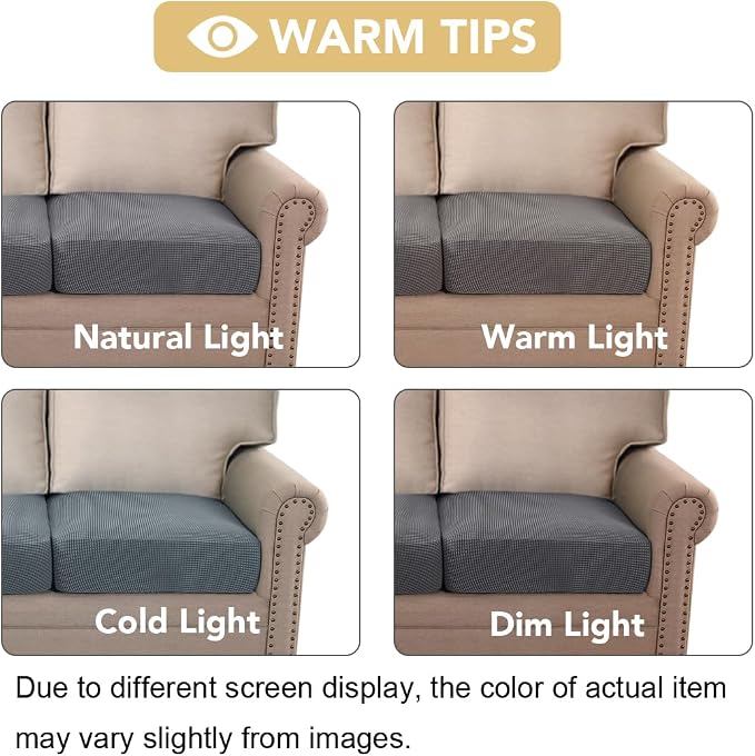 H.VERSAILTEX Super Stretch Individual Seat Cushion Covers Sofa Covers Couch Cushion Cover Slipcover Sets Thick Jacquard Textured Twill Fabric (3 Piece Sofa Cushion Covers, Grey) (Pack of 2)