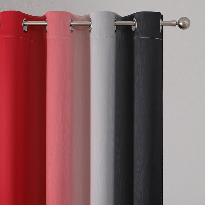 Estelar Textiler Ombre Red and Black Curtains 63 Inch Length 2 Panels, 100% Blackout Curtains for Living Room, Grommet Thermal Insulated Drapes, Full Light Blocking Curtains for Bedroom, 52x63 Inch