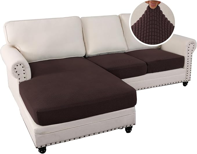 H.VERSAILTEX Sectional Couch Covers 3 Pieces Sofa Seat Cushion Covers L Shape Separate Cushion Couch Chaise Cover for Both Left/Right Sectional Couch (Seat Only: 1 Chaise + 2 Sofa, Chocolate)