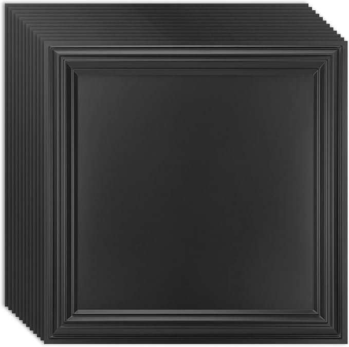 Art3d 36-Pack Drop Relief Ceiling Tiles for Home, Office & Commercial Space, 24 x 24in PVC Waterproof 3D Wall Panels, Covers 144 Sq. Ft, Multi-Pack, Square Black