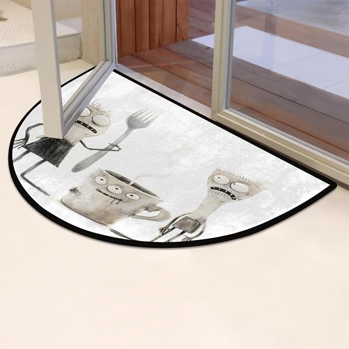 Cartoon Half Round Rug Half Moon Door Mat Half Circle Rugs | Funny Kitchen Washable Non-Slip Semi Circle Rug Welcome Half Round Door Mat Indoor Entrance Kitchen Bedroom Living Room Decor