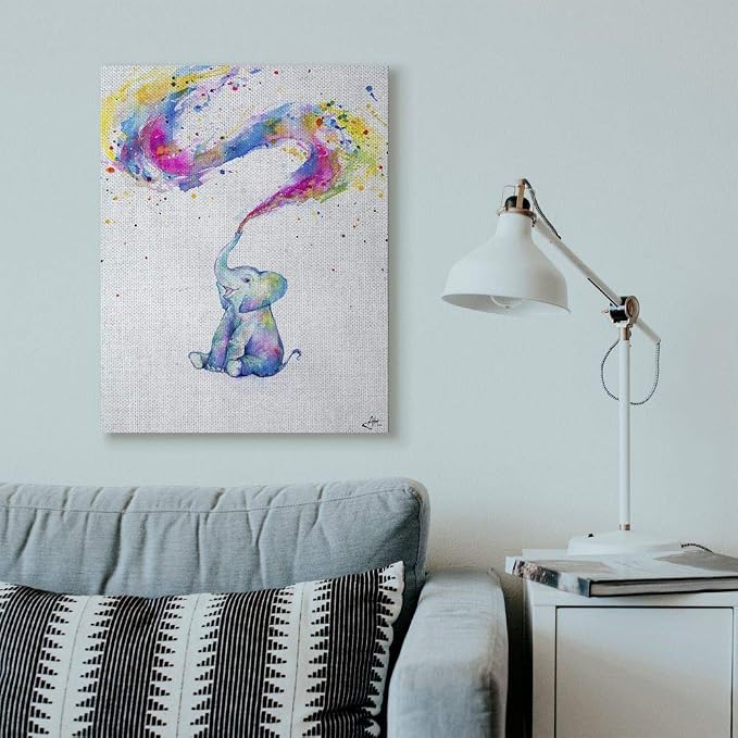 'Colorful Abstract Elephant Animal Watercolor'| Canvas Art | Stupell Industries | 30 x 40 Inches, Easy to Hang and Sturdy, Made in USA, by Marc Allante