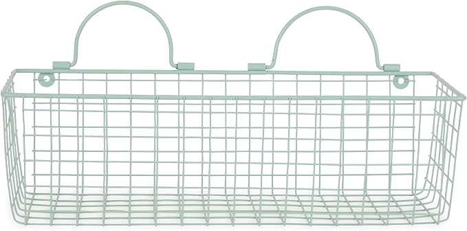 DII Farmhouse Vintage Decor, Wire Wall Basket, Assorted, Aqua, 2 Piece