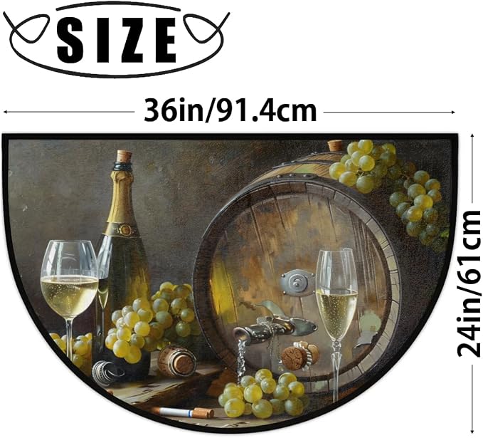 cfpolar Half Round Door Mat Grape Wine Pattern Non-Slip Semi Circle Area Rug Washable Half Moon Hearth Rugs for Indoor Outdoor Bathroom Kitchen Patio Runner Mat Laundry Room Home Decoration